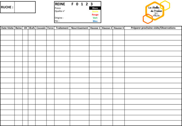 Fiche de suivi des ruches